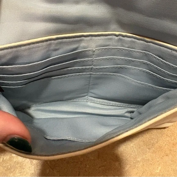 COACH Purse Wrist Clutch Snap Wallet Blue Lined Cream & Brown Leather - Picture 12 of 12